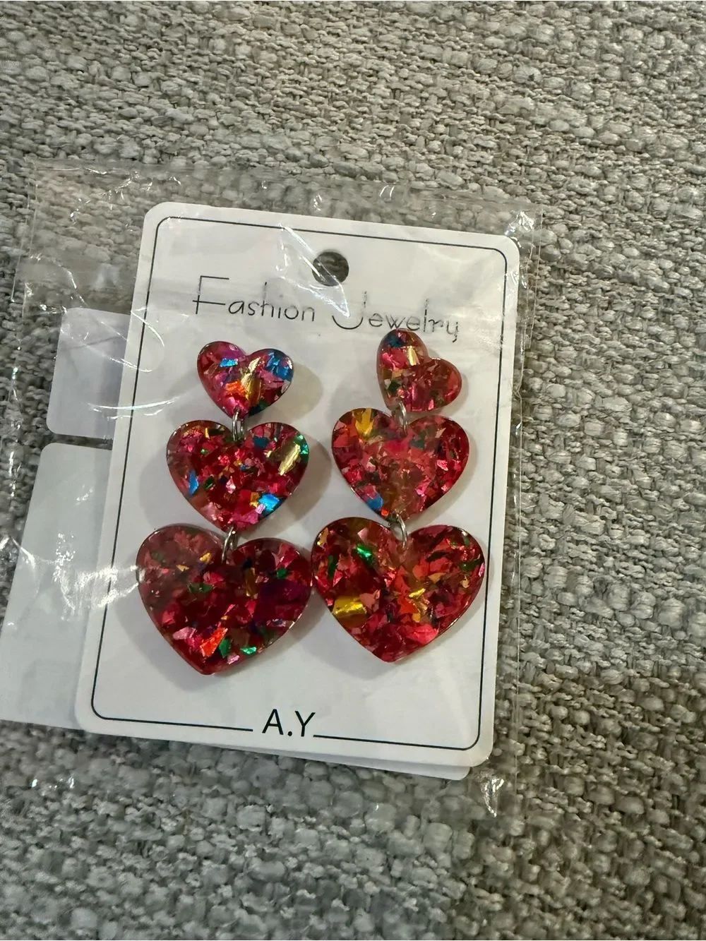 Fashion Jewelry Multicolor Confetti Heart Drop Earrings - Pink and red Base